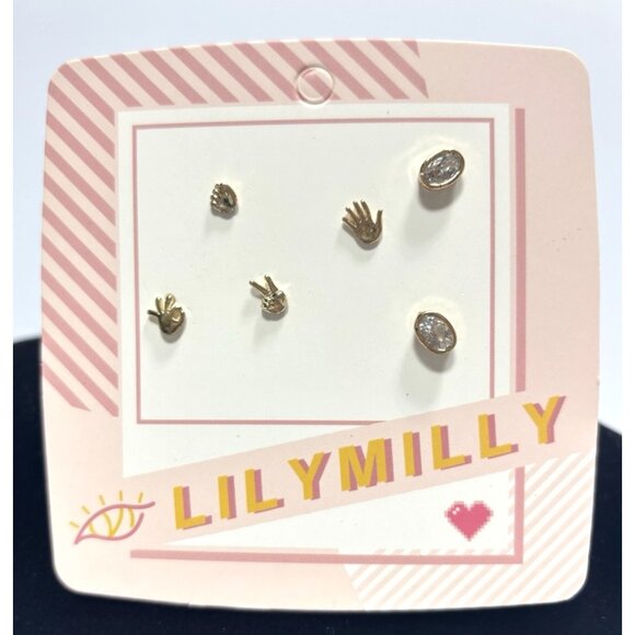 Lily 3 Pair Mismatched Stud Earrings Set Creative Style Fashion Jewelry *READ* - Picture 1 of 5